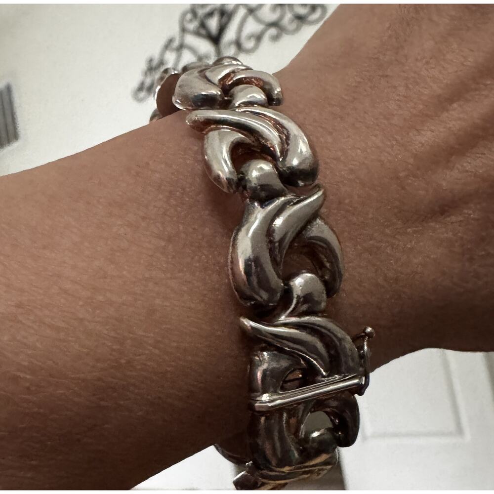Vintage Milor Italy 925 Sterling Silver Fan Scroll Link Bracelet 7.5” 22g - Picture 11 of 12